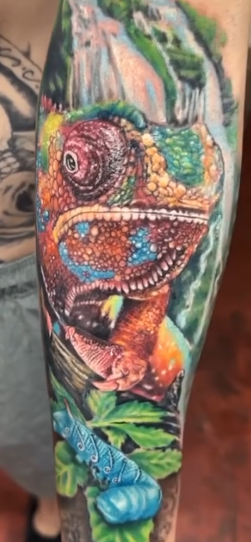 Colorful chameleon tattoo