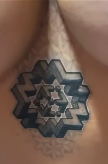3D geometric mandala sternum tattoo